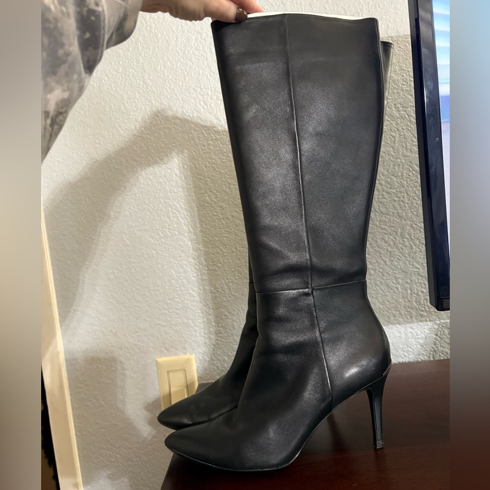 Calvin Klein Black Knee-High Leather Boots Size 8
